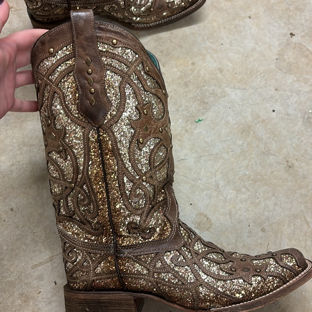 Like New Corral Women's Orix Brown with Glitter Cowboy Square Toe Boots Size 10